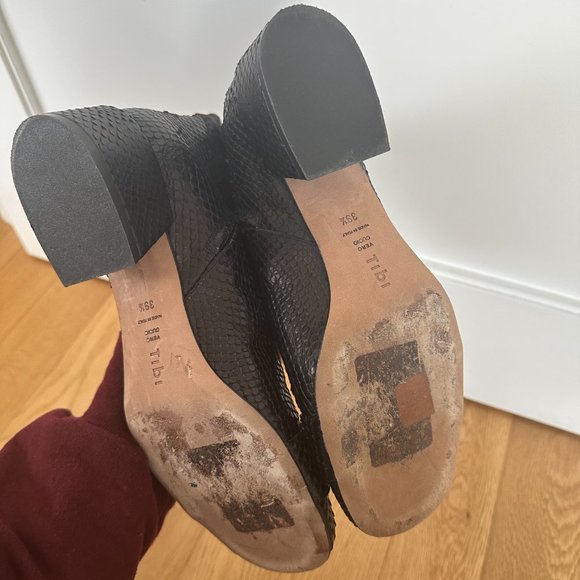 Tibi Wyatt Ankle Boots Black Snake Embossed Cowhide Leather Block Heels 39.5 - Picture 8 of 9